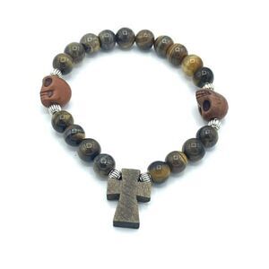 Crystal beaded stretch bracelet ONE NEW yellow tiger eye cross skull reiki medit